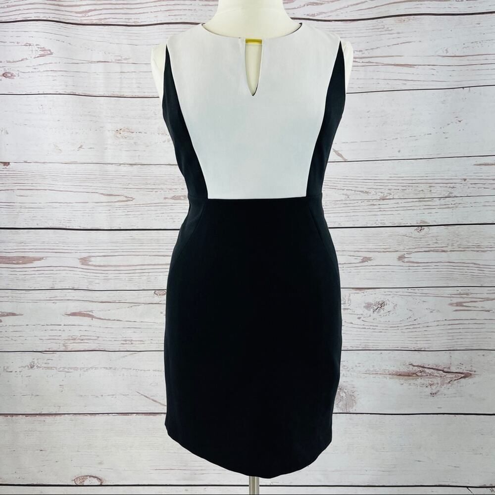 Calvin Klein black and white sheath dress gold accent
